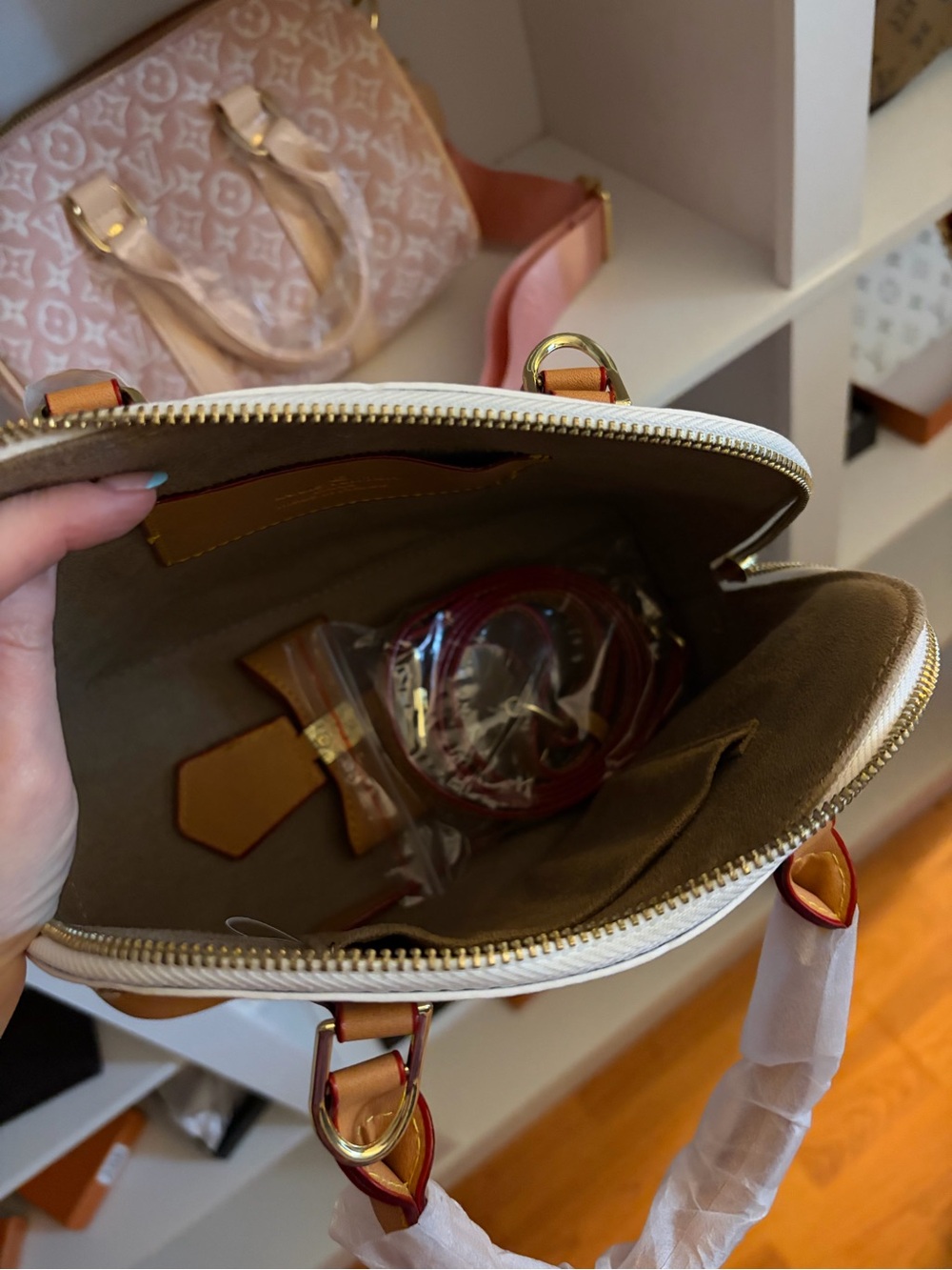 Women's White and Tan Leather Satchel - Designer Style